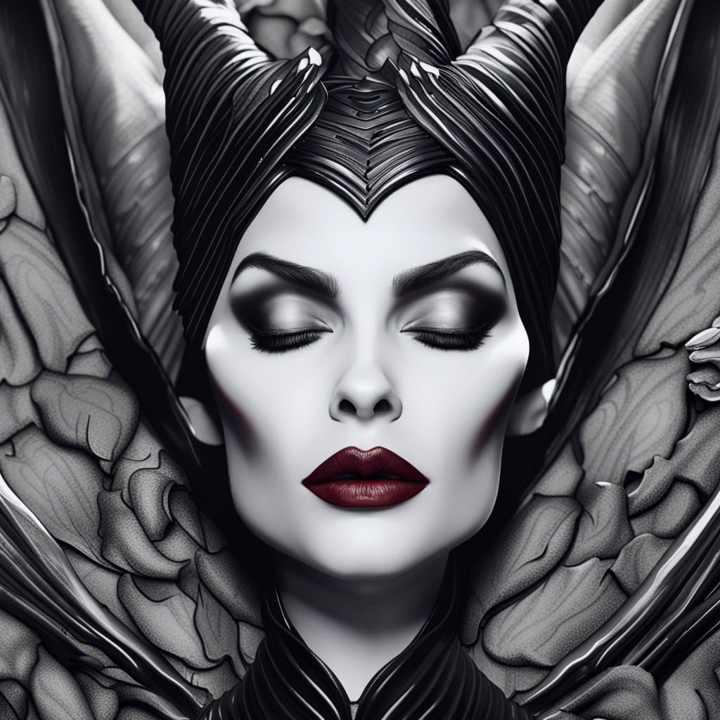 Maleficent Asleep: Detailed Black and White Matte Painting