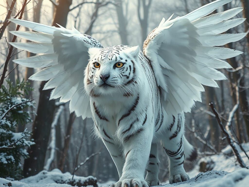 Surreal Tiger Owl in Winter Jungle