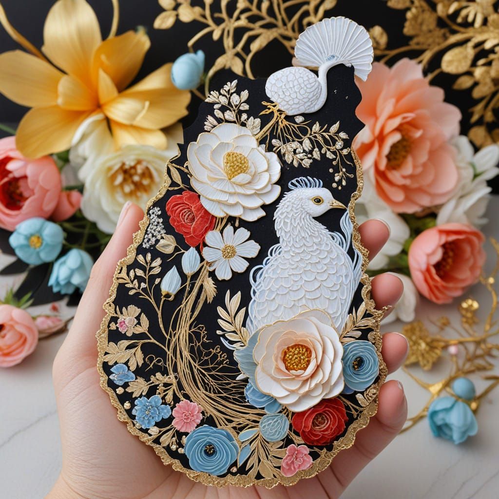 Elegant Peacock in Kintsugi Style