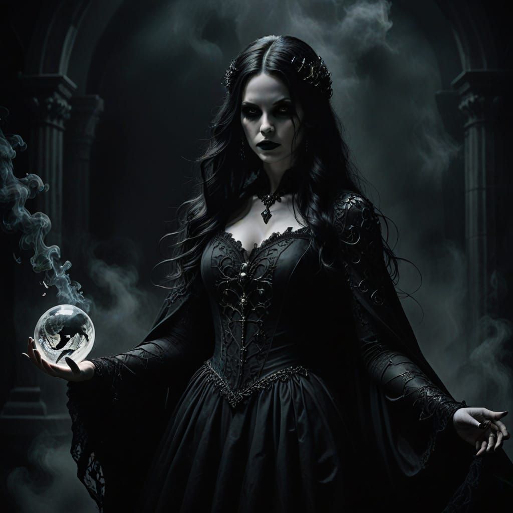 Dark Fantasy Woman with Orb in Gothic Art Style