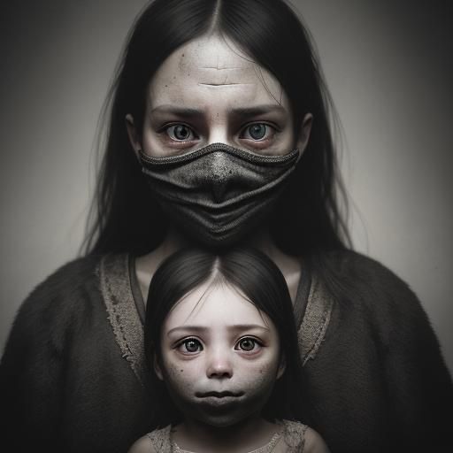 ancient family photograph people wearing syrange creepy mask...