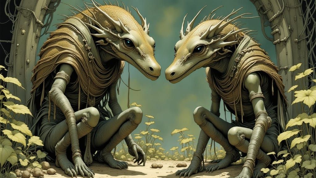 Reptilian Humanoids in Celestial Realm: Retrofuturism