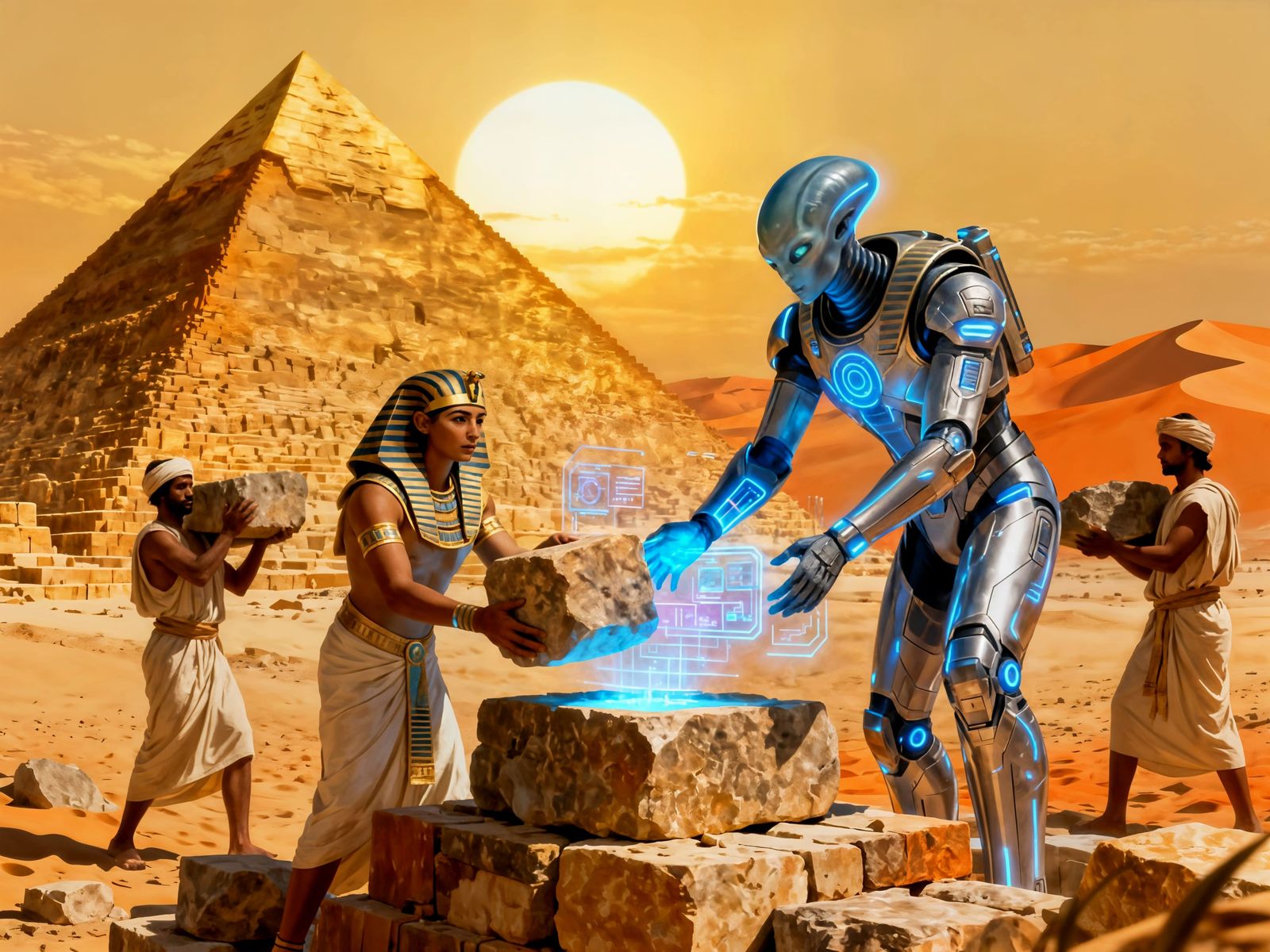 Advanced Aliens Aid Egyptians in Pyramid Construction