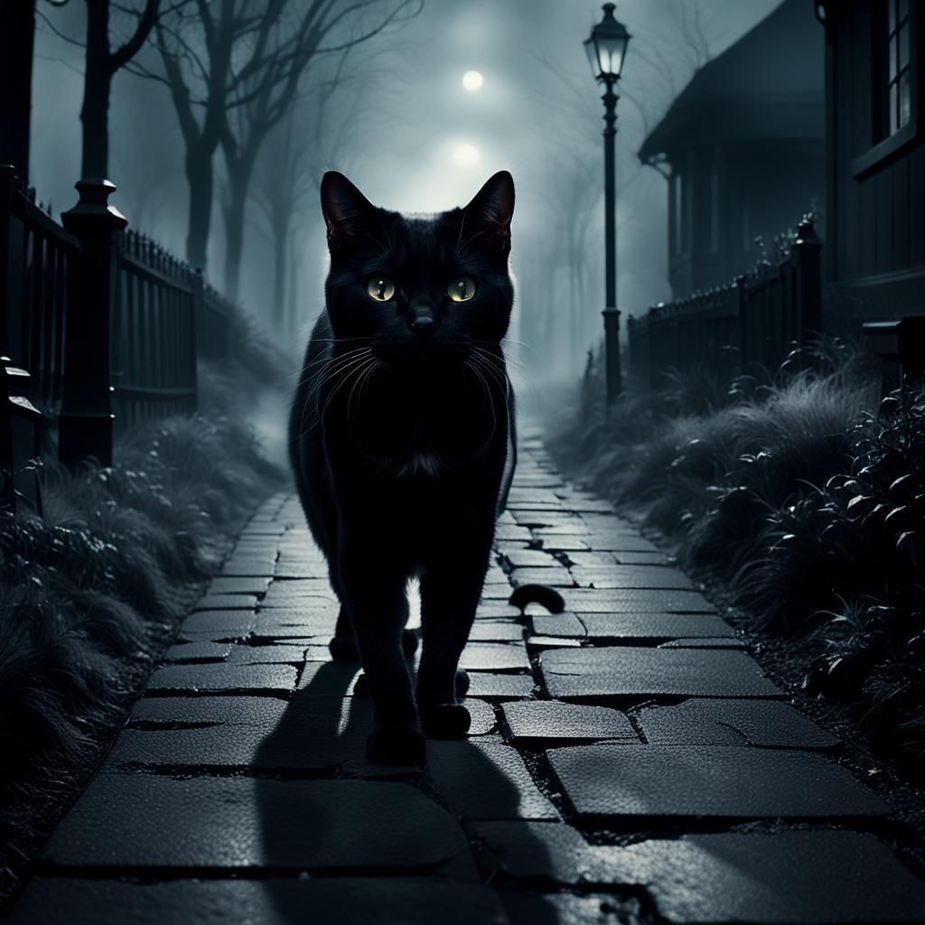 Noir Black Cat Under Moonlight