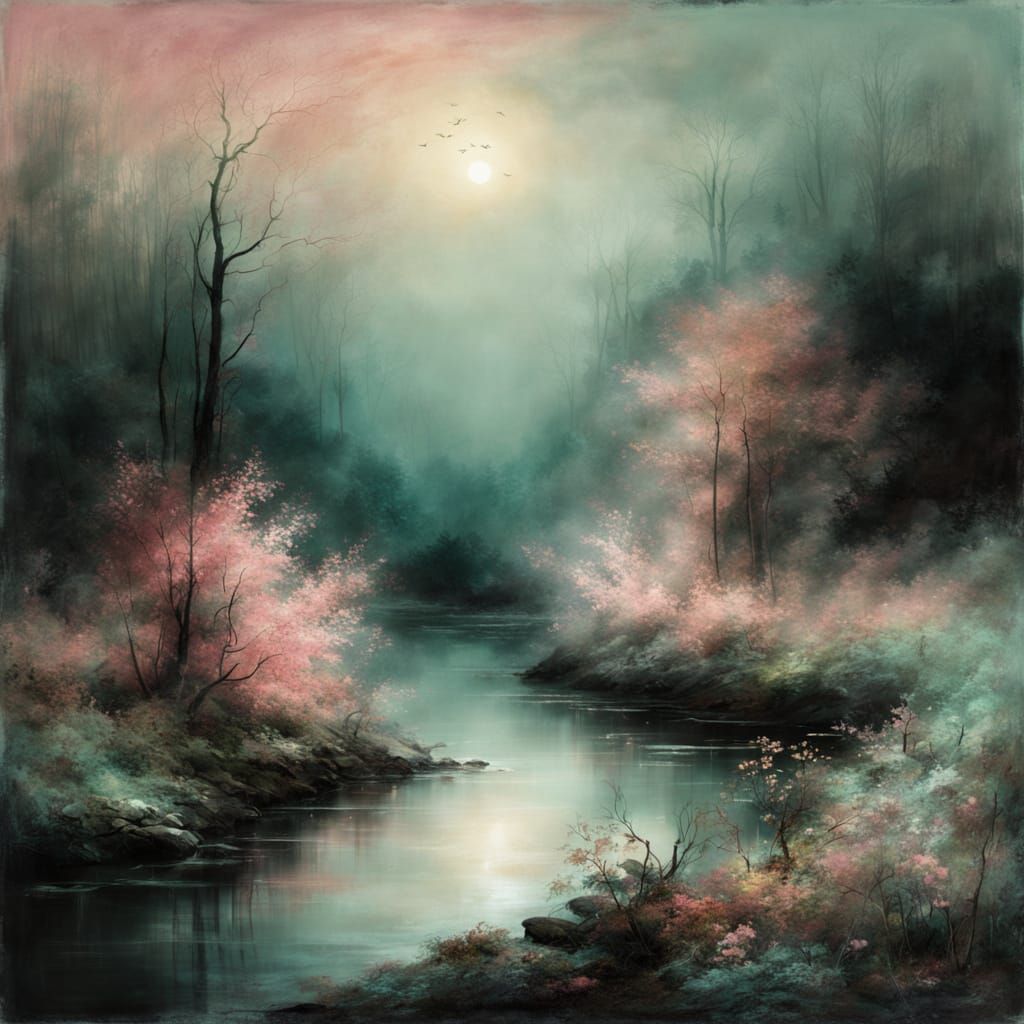 Mystical Forest Landscape in Romantic Style