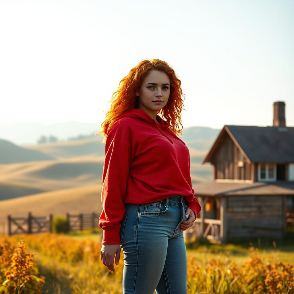 Young French Farm Girl with Voluptuous Figure and Red Hair i...