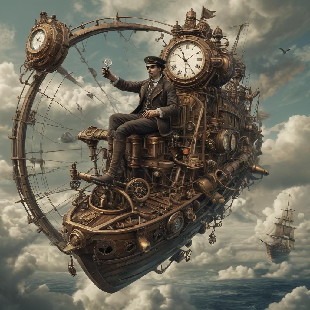 Steampunk Mariner Opens Portal in Sky