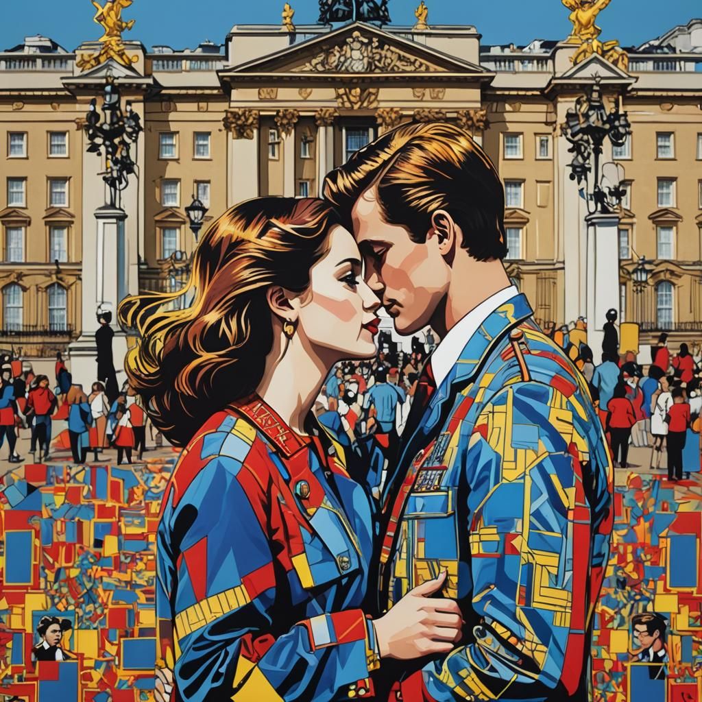 Pop Art Lovers Embrace at Buckingham Palace
