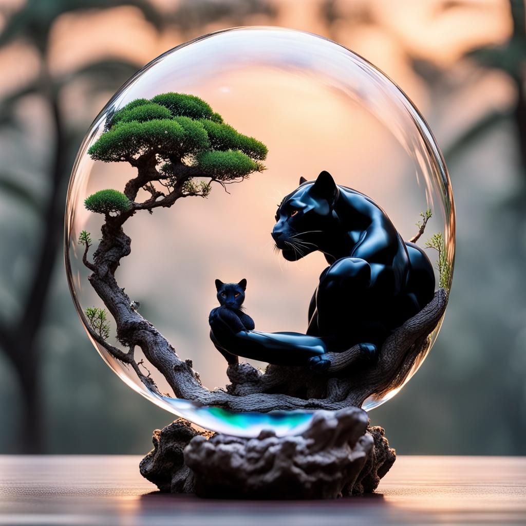 Magical Landscape: Black Panther in Soap Bubble