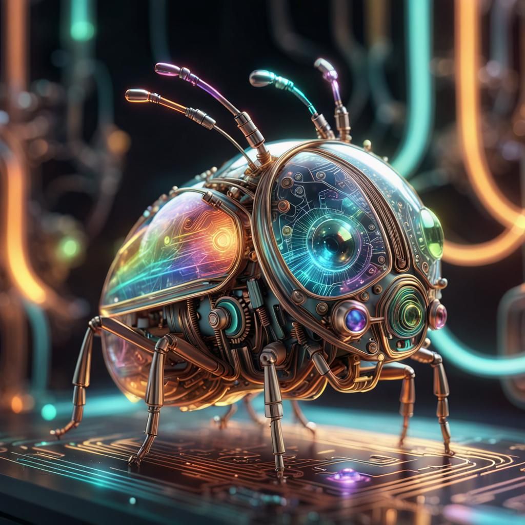 Chibi Circuit Board Bug with Rainbow Glow