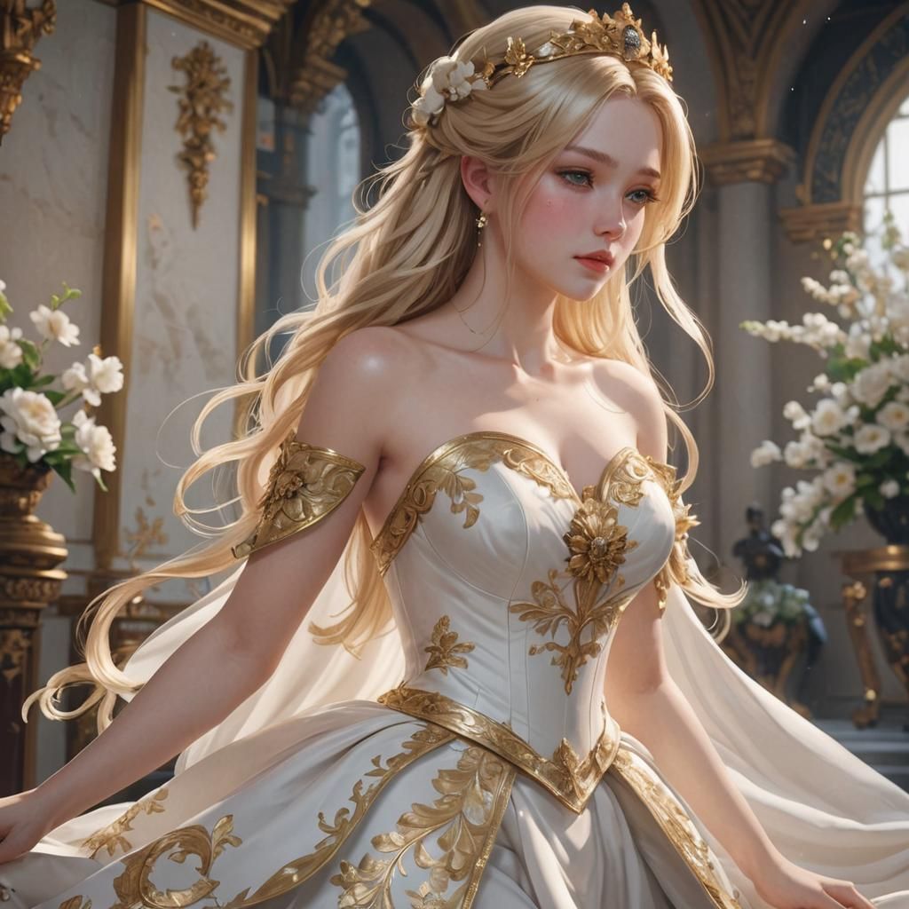 Anime Style Imperial Princess in Silk Gown