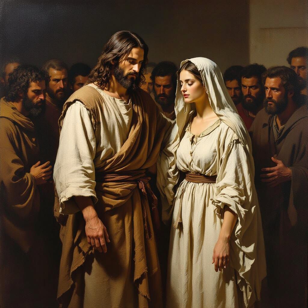 Jesus Defends Woman: Baroque-Inspired Dramatic Scene