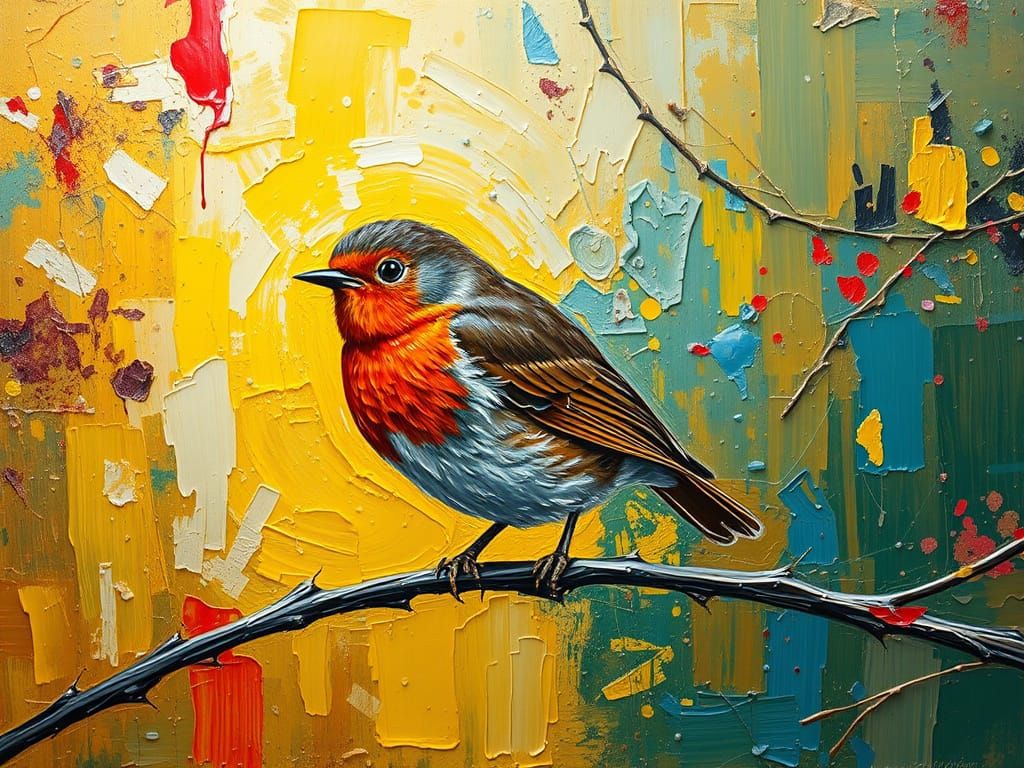 Robin in Neo-Impressionist Expressionist Oil Painting