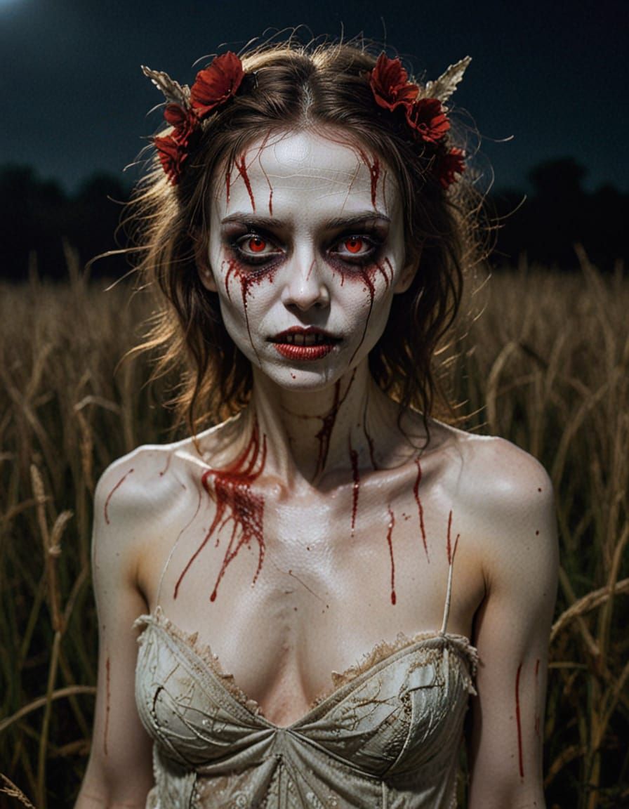 Ethereal Dark Spirit Fairy with Bloody Eyes