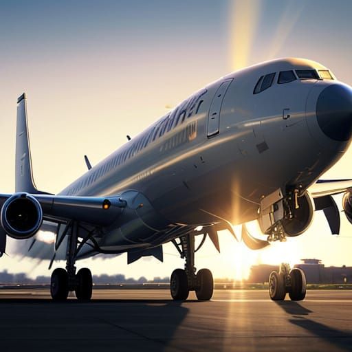 Realistic Airplane Takes Off into Warm Sunset