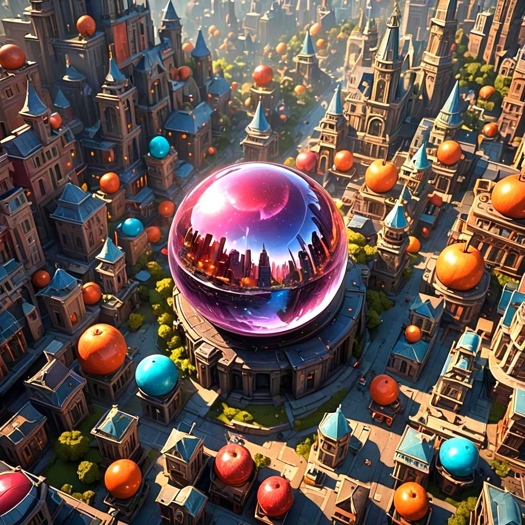 Crystal Orb Reflects Autumn Cityscape: 8K Art