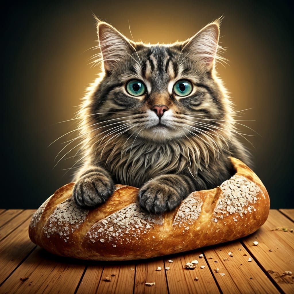 Cat Lounging in Bread Loaf Illustration