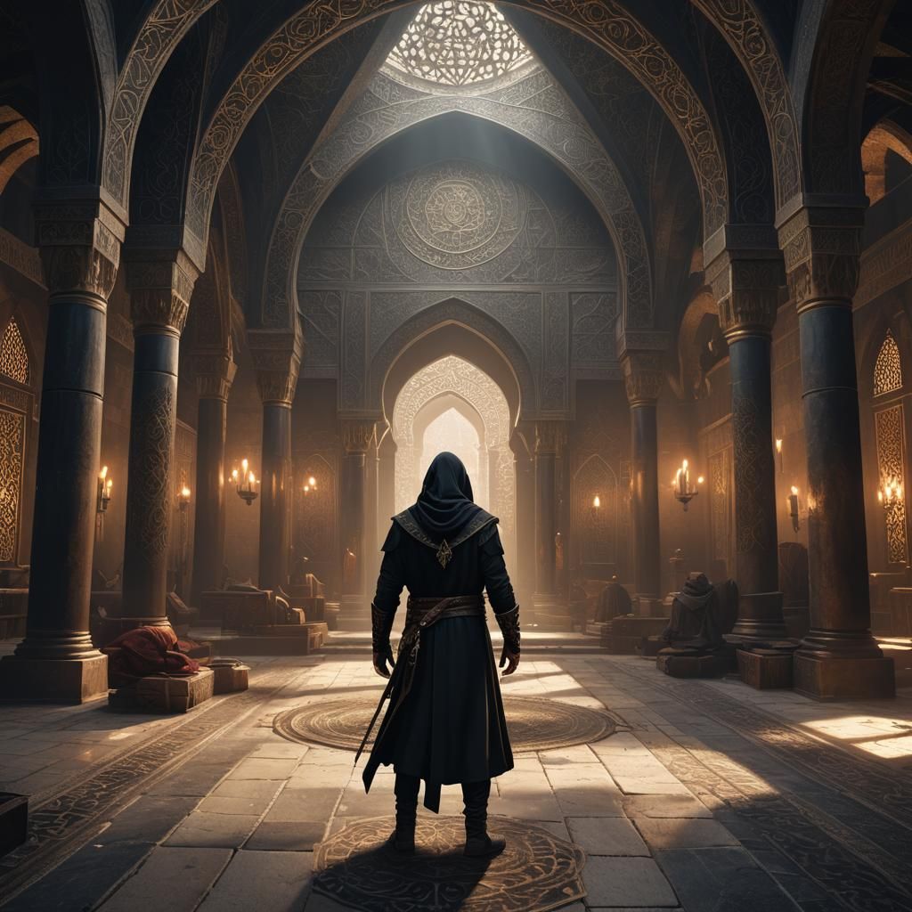 Cleric in Arab Room: Detailed Matte Painting
