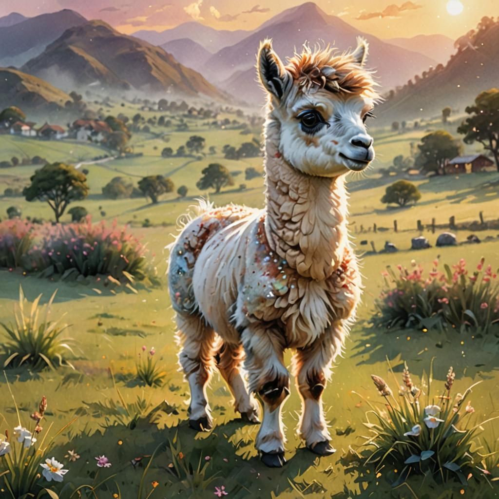 Chibi Llama in Peru: A Digital Watercolor Illustration