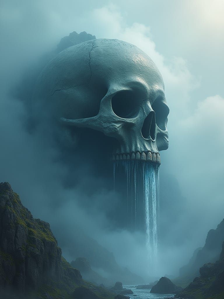 Skull Mountain with Water in Cinematic Digital Art Style