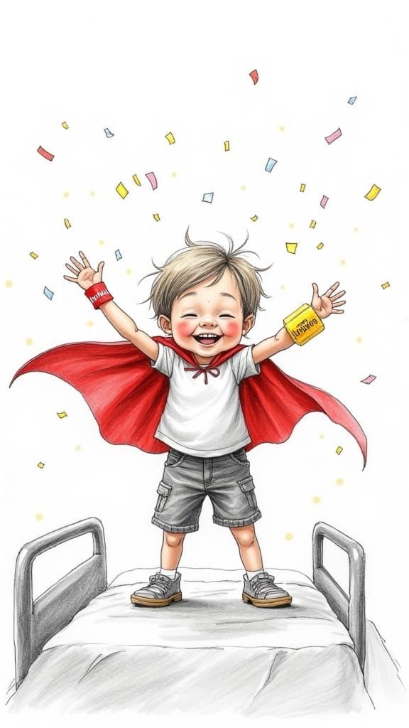 Hopeful Young Hero Celebrates Victory in Vibrant Sketch Styl...