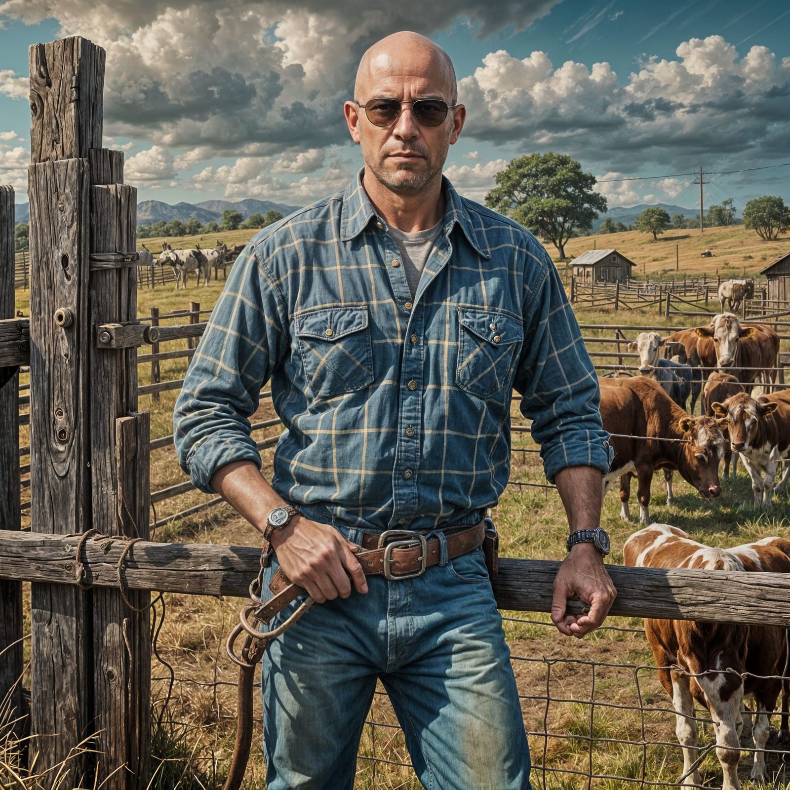 Hyperrealistic Portrait of a Brazilian Cattleman with Whip