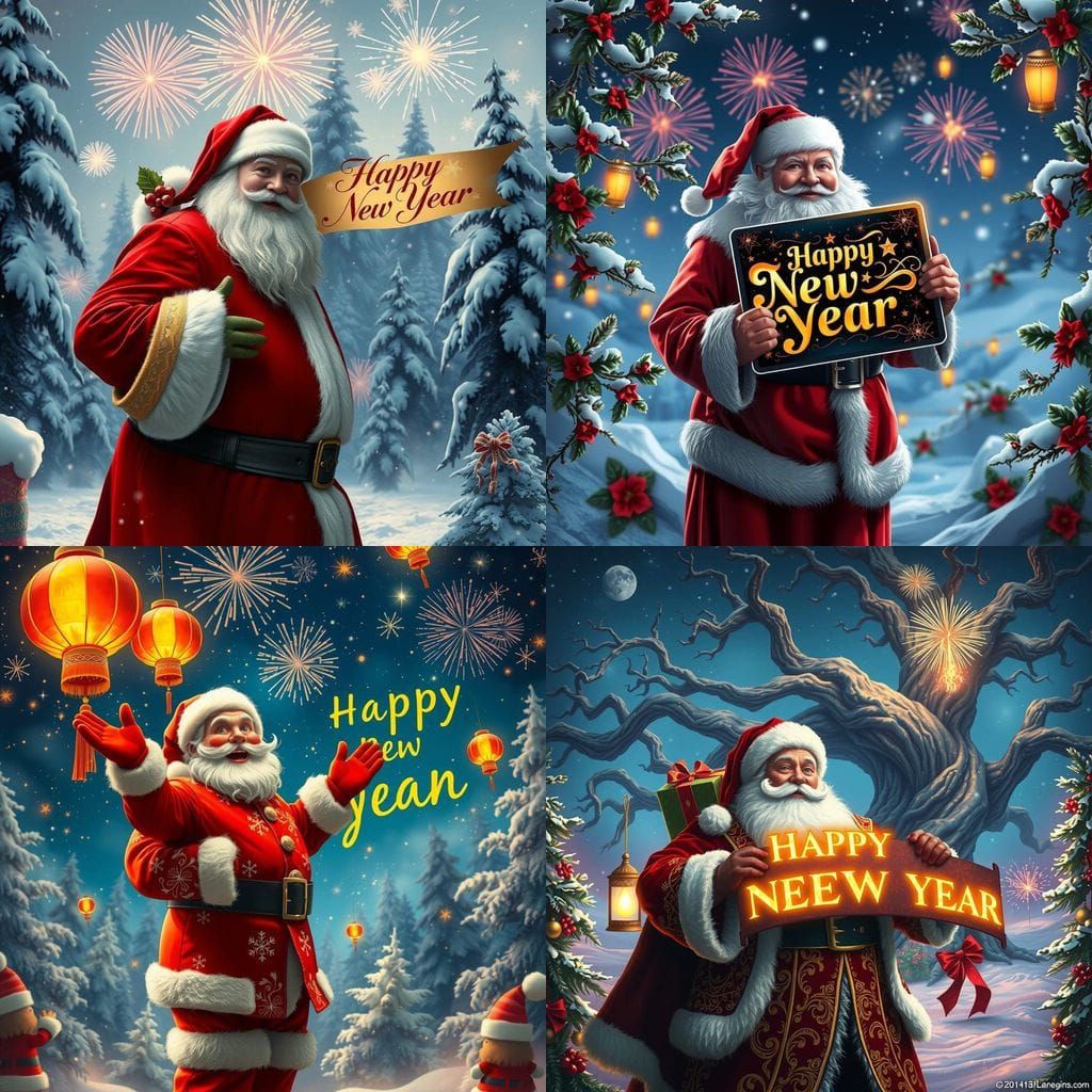 Jovial Santa Claus Celebrates New Year in Vibrant Wonderland