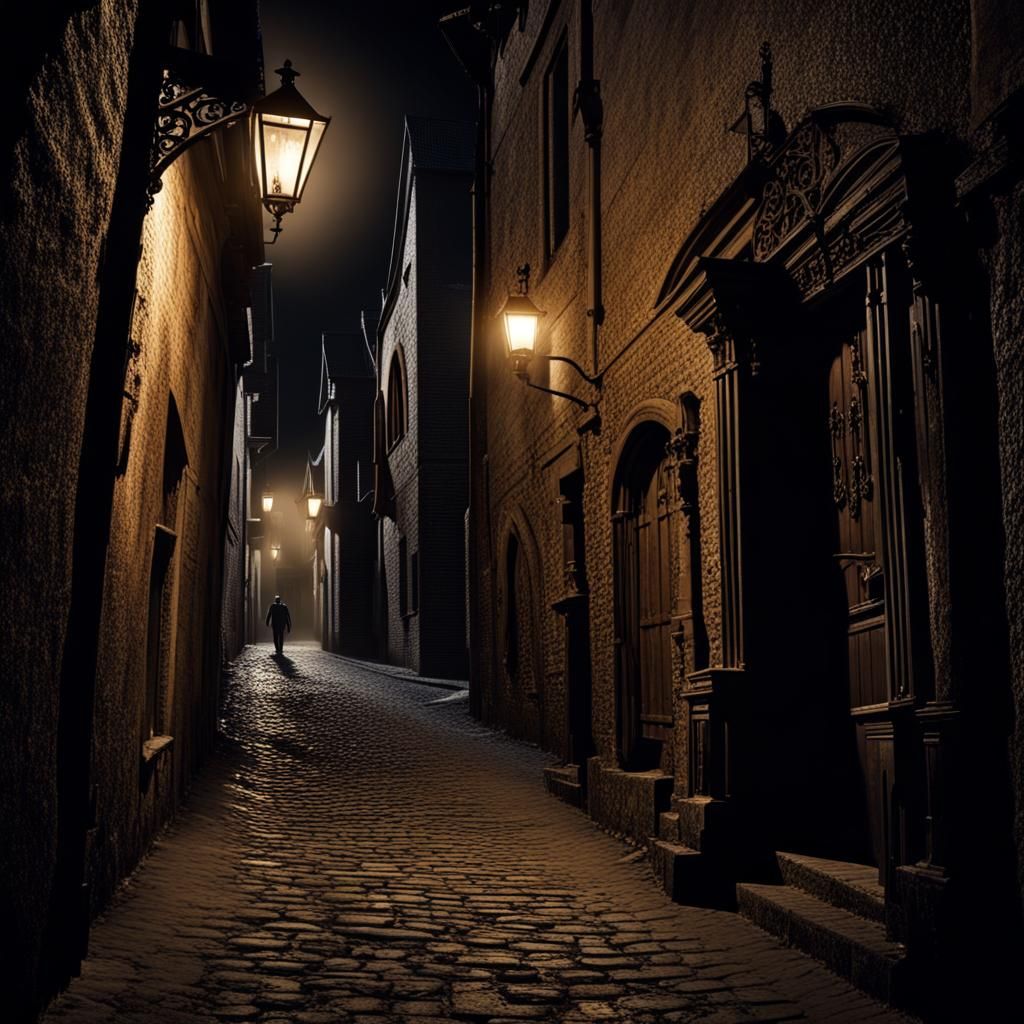 Hyperrealistic Medieval Alleyway Scene with Lurking Vampires