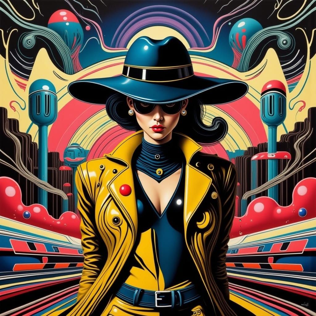 Cyberpunk Detective Amidst Whimsical Cityscape