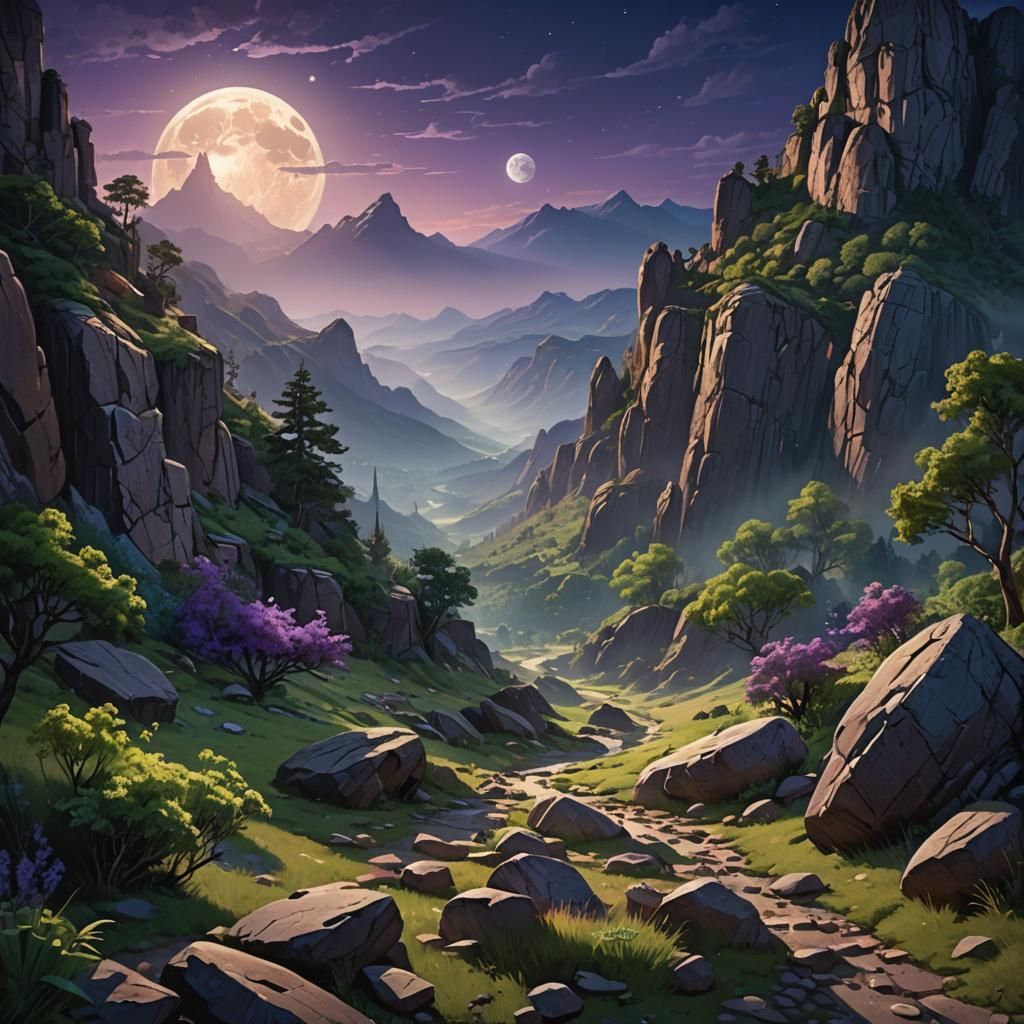 Full Moon Over Verdant Valley in Hyperrealistic Style