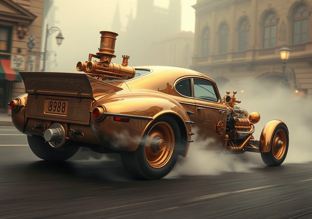 Steampunk Muscle Car Races Through Victorian City
