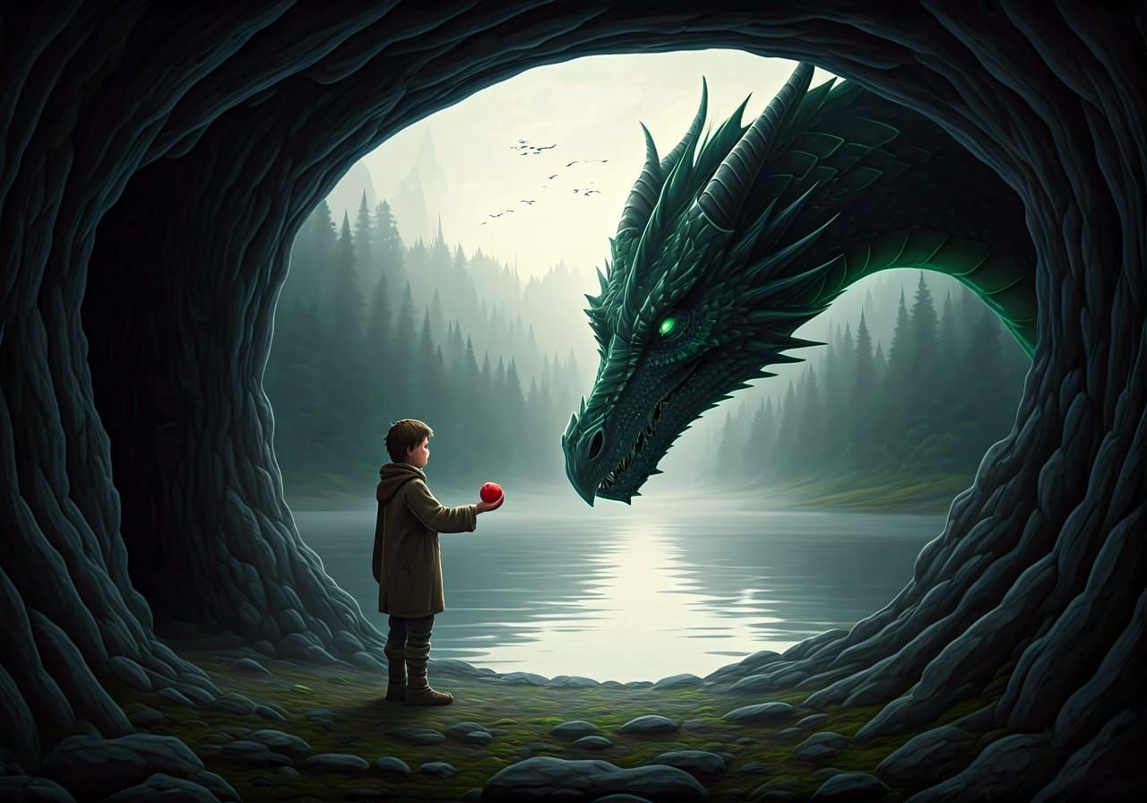 Boy and Dragon: Early 20th-Century Style Digital Art