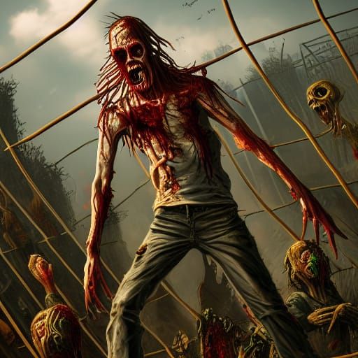 Zombie Behind Fence: Detailed Matte Painting