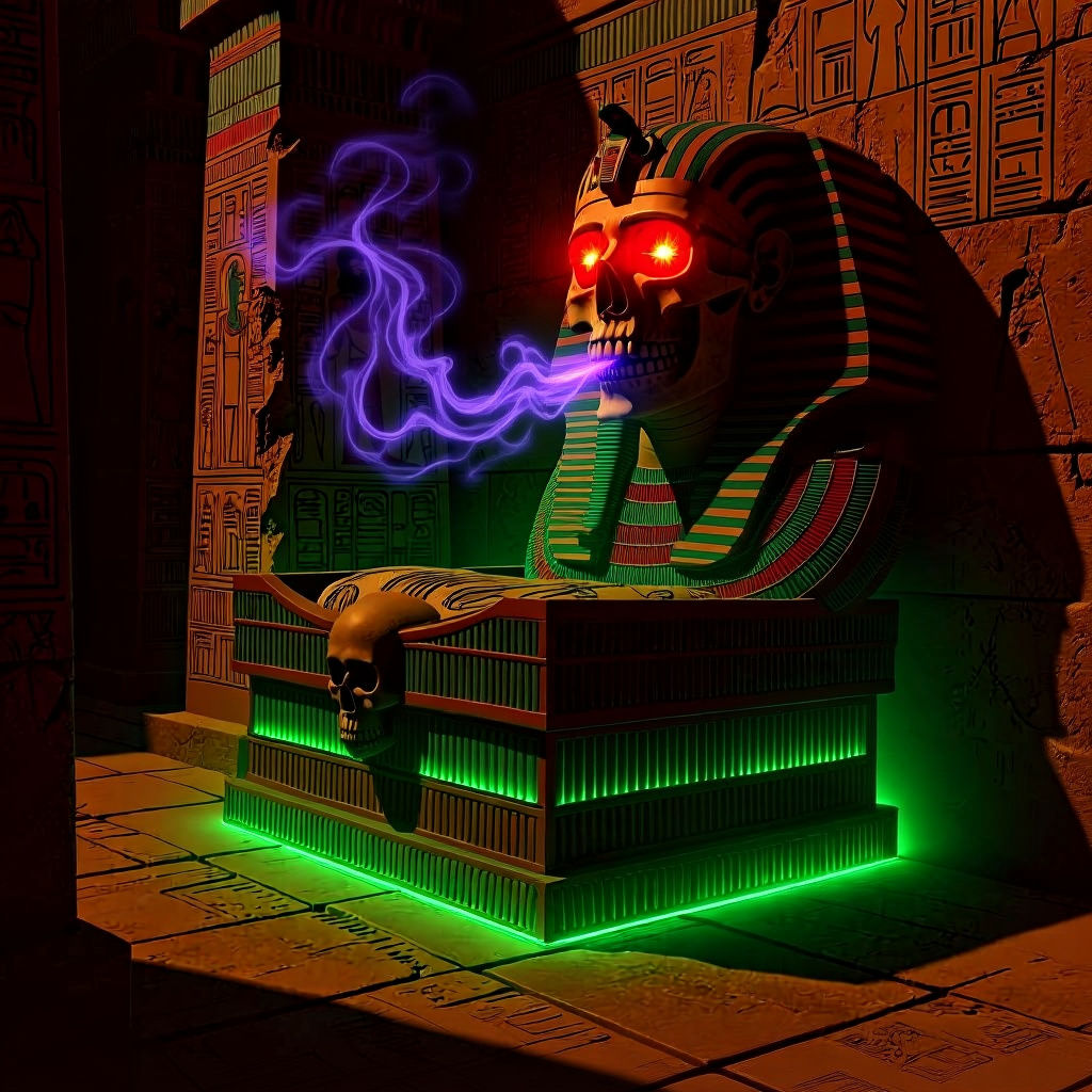 Egyptian Temple Stone Skull Sarcophagus