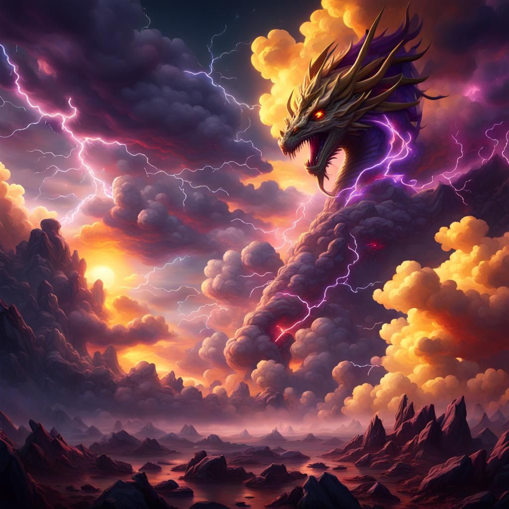 Cosmic Sky with Thunder Dragons in Fantasy Art