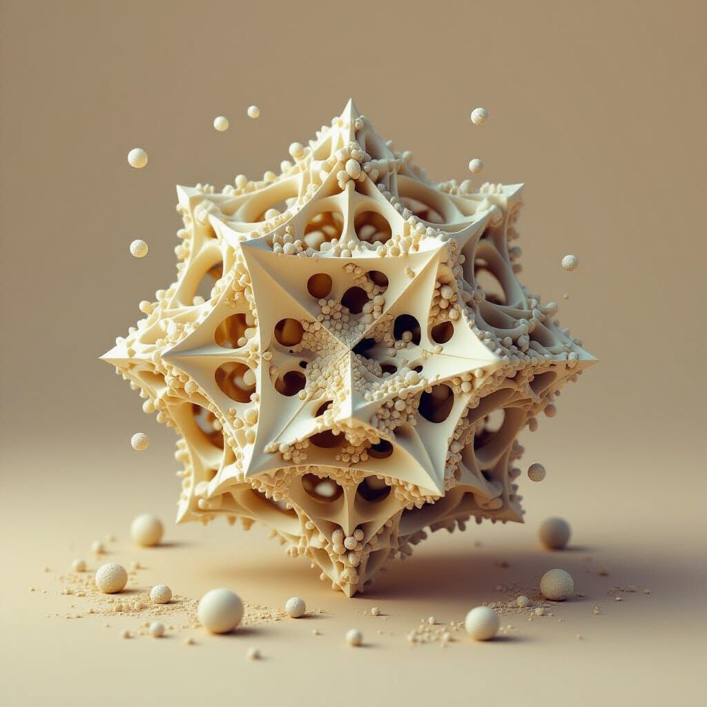 Geometric Shapes of Bone and Ferrofluid in Surrealist Style