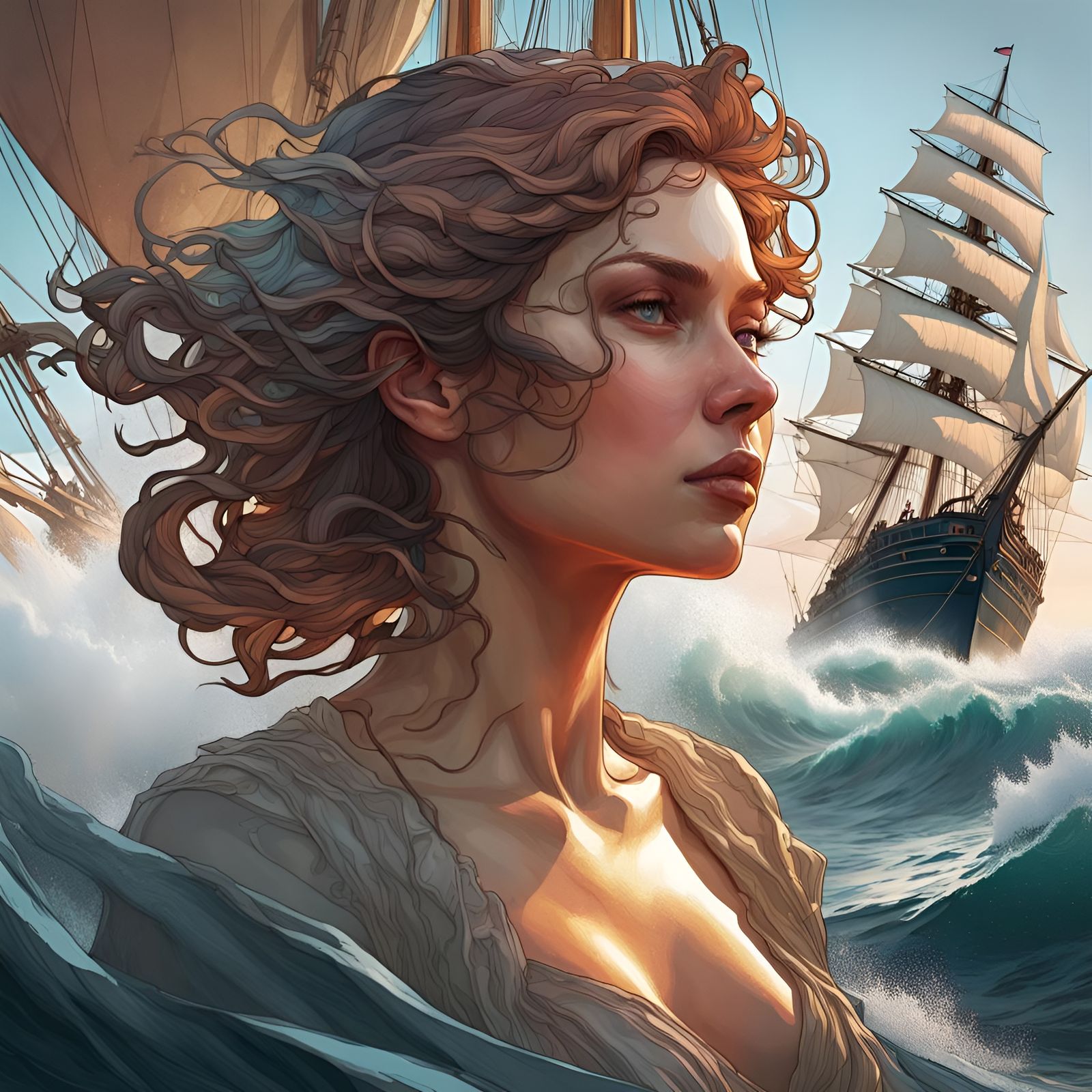 Double Exposure Portrait with Sailing Ship