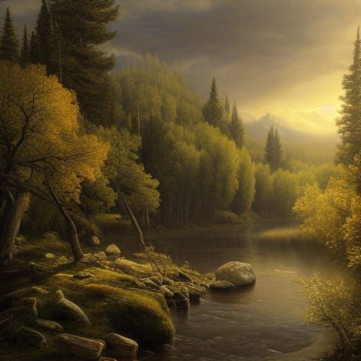 Chiaroscuro Landscape Painting of Pyrenees Mountains