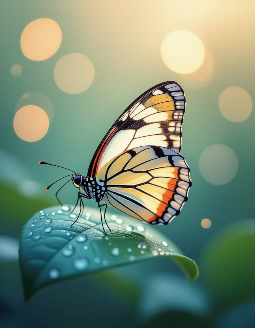 Rain-Soaked Butterfly in Dreamy Impressionistic Landscape