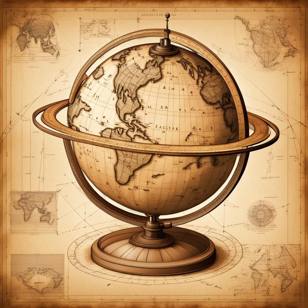 Ancient World Map on Old Globe: Conceptual Art