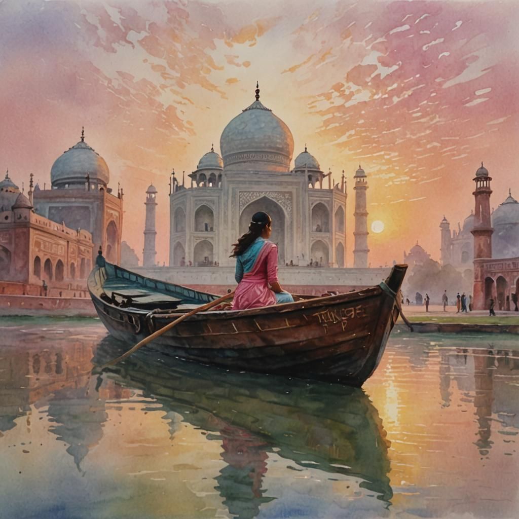 Taj Mahal at Dawn: Watercolor Painting