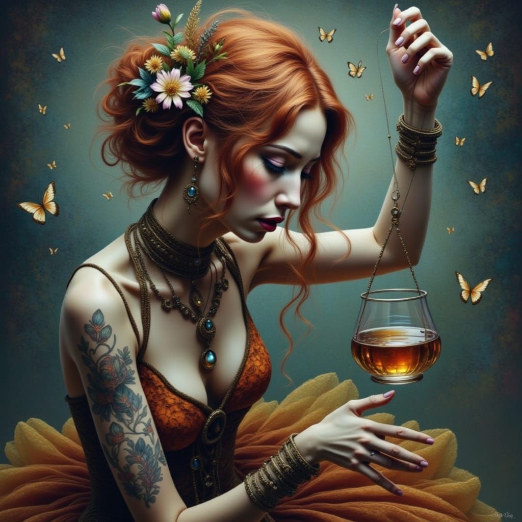 Gypsy Fortune Teller Dancing with Fireflies