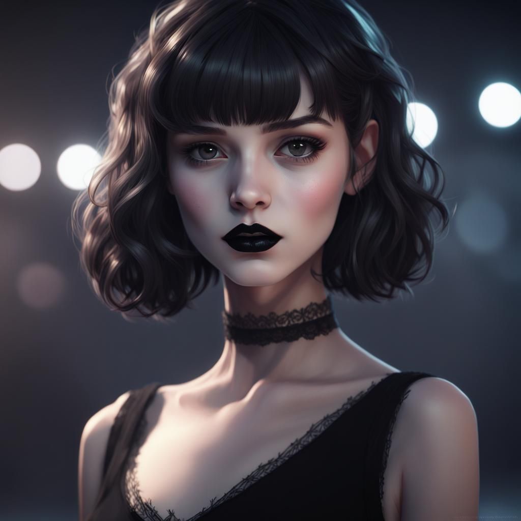 Gothic Teenage Girl Portrait in Hyperrealistic Style