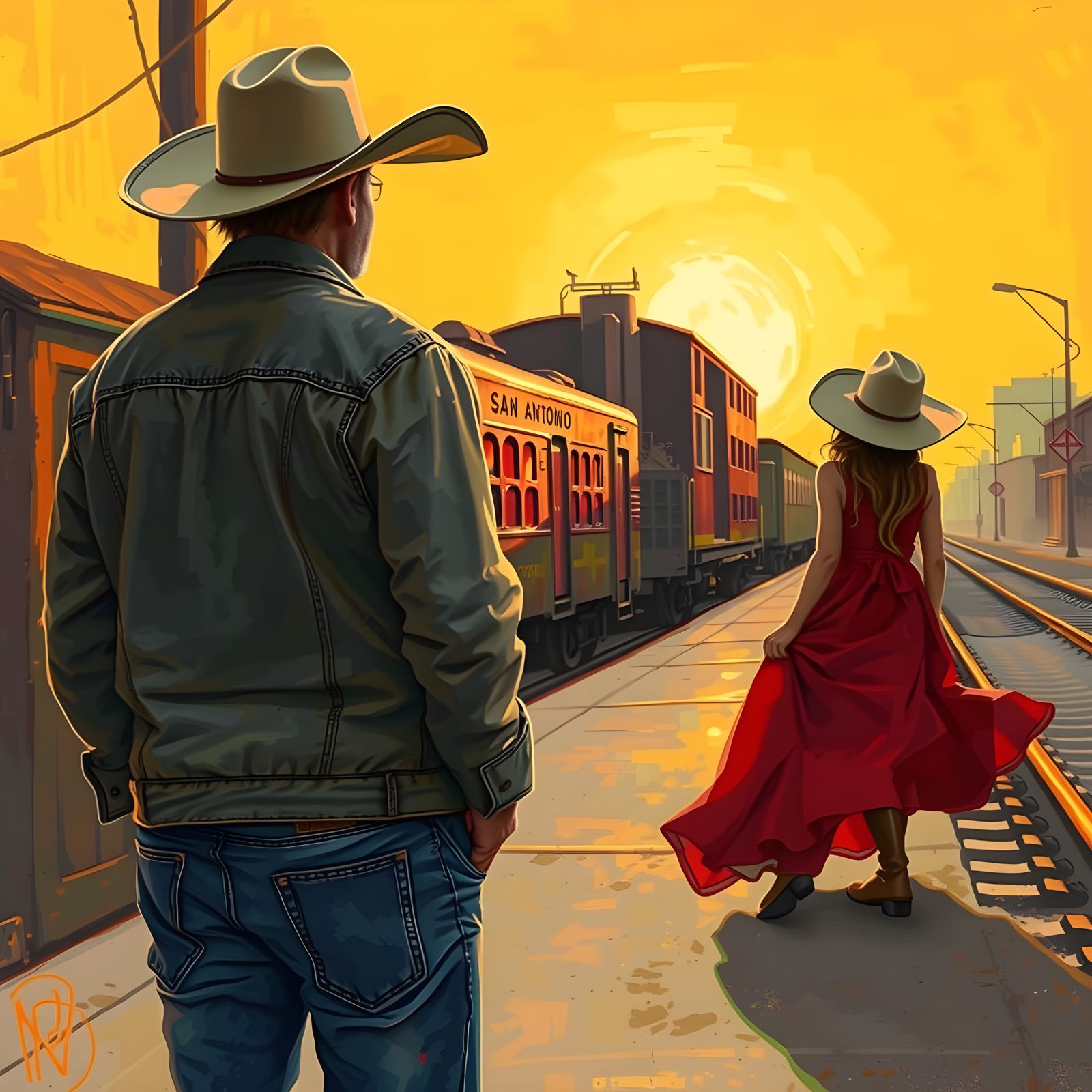 Young Cowboy Longingly Watches Train Depart San Antonio