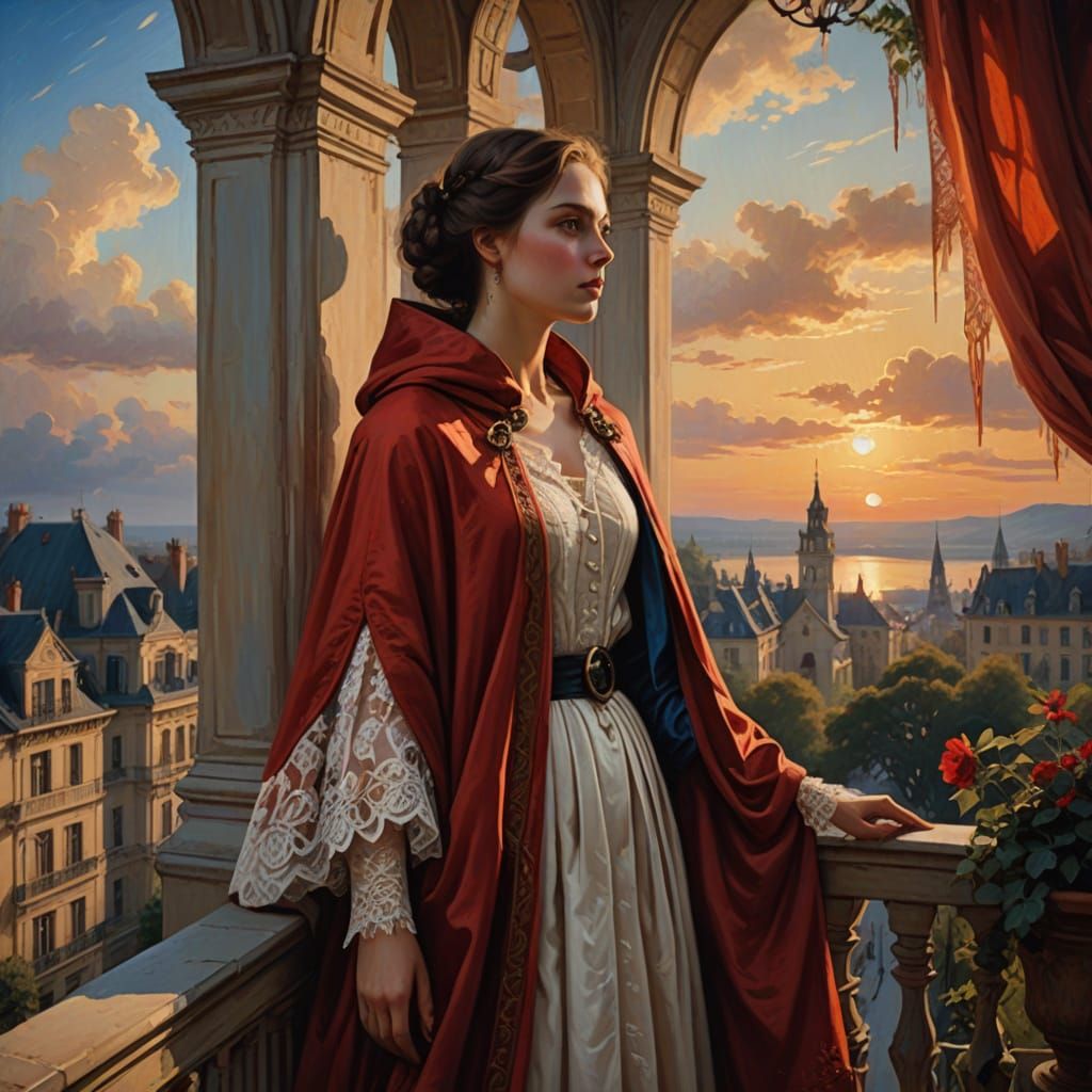 Woman on Balcony in 19th Century Painting Style