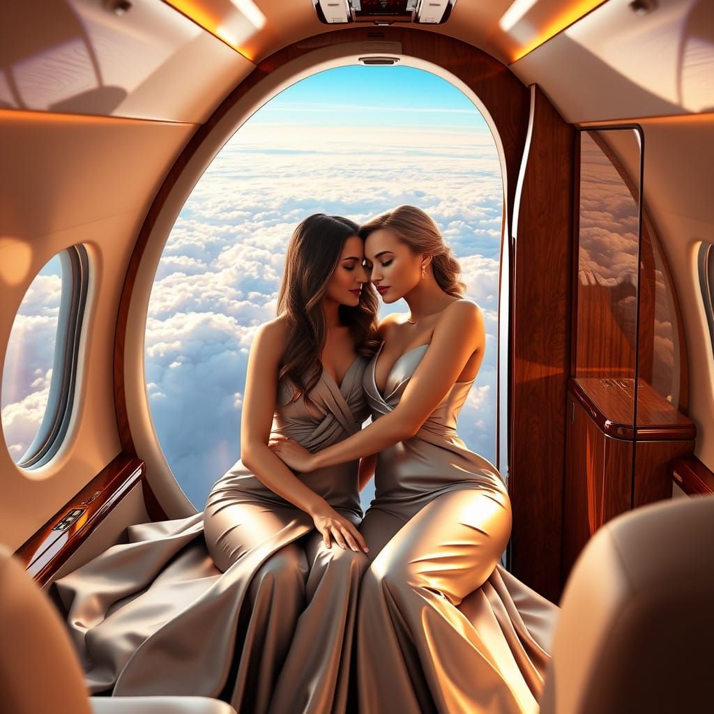 Luxurious Women Share a Tender Moment in a Lavish Private Ai...