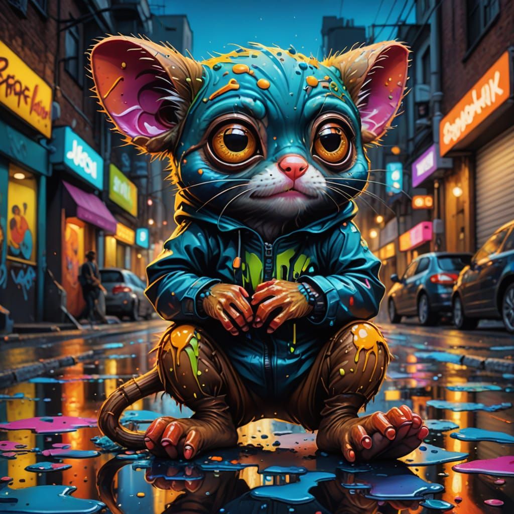 Vibrant Street Art Tarsier in Splendid Footwear