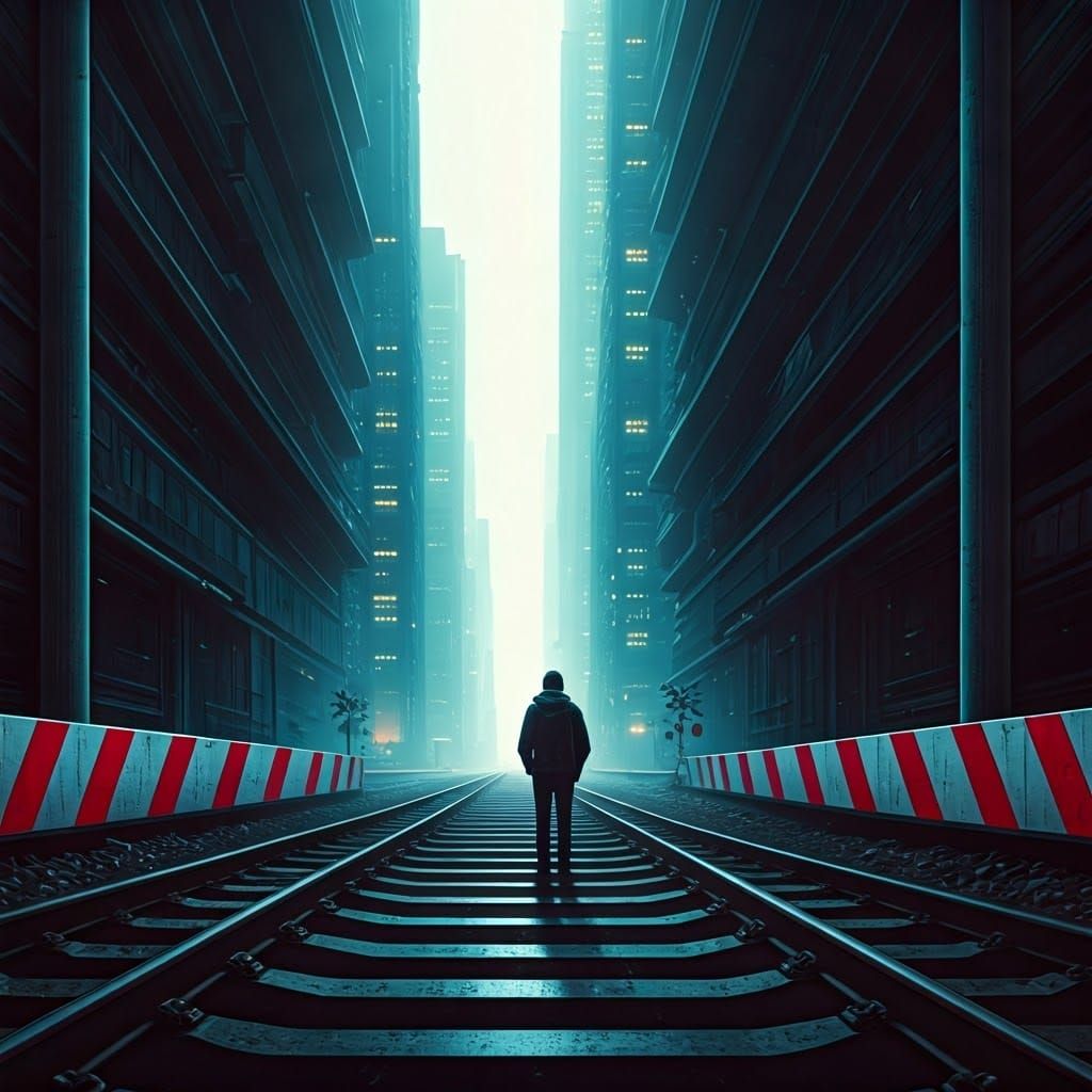 Railroad Crossing in Futuristic Realism