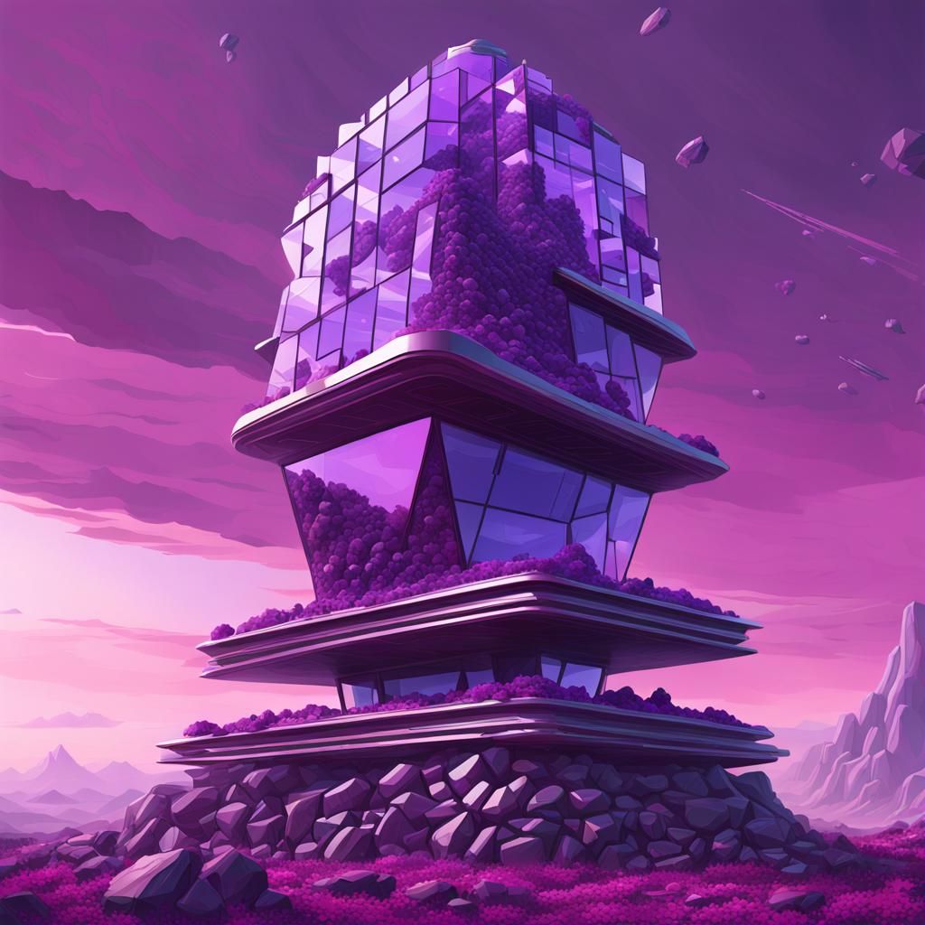 Ethereal Futuristic Glass and Stone Fractal Tower under Natu...