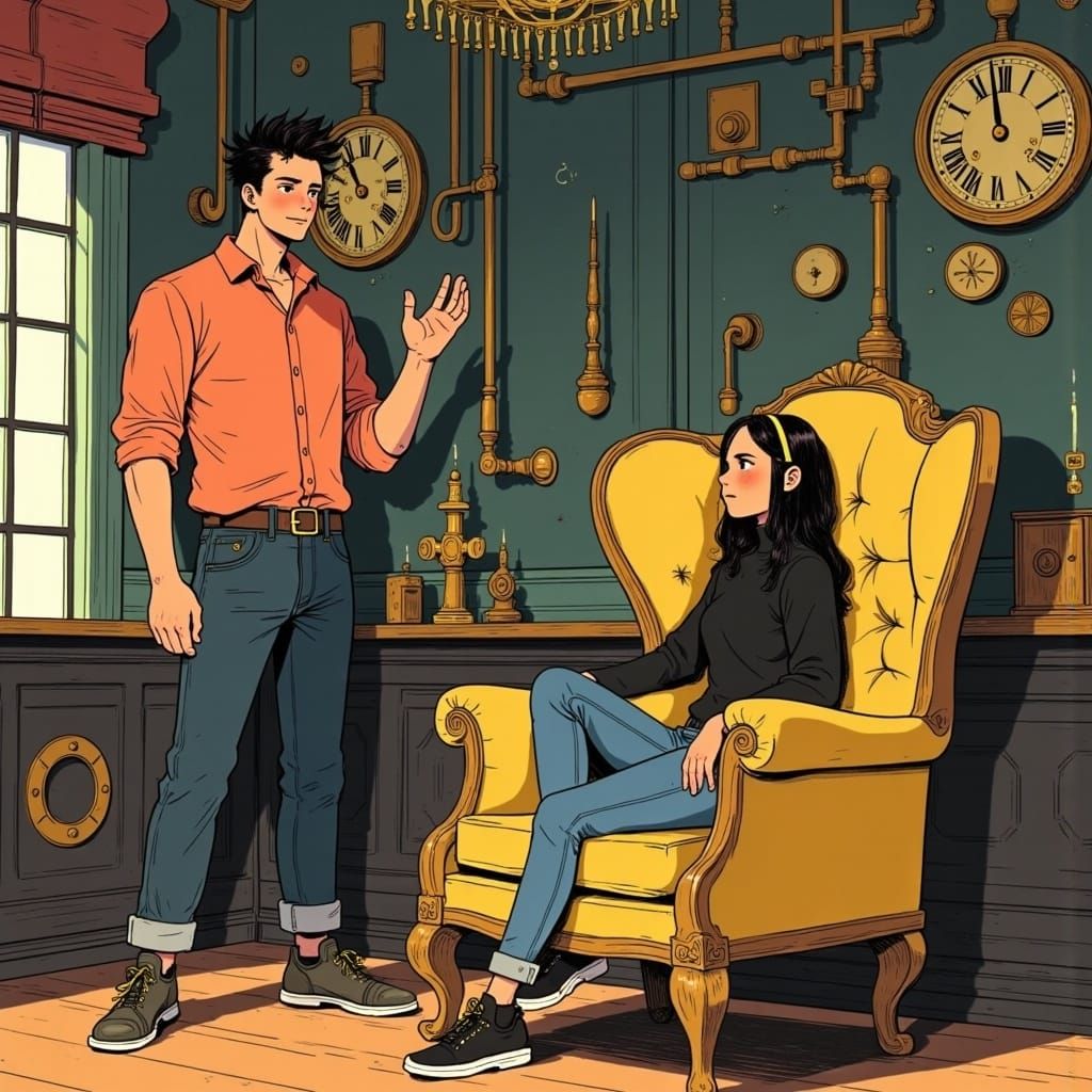 Confident Gentleman Claims Steampunk Armchair